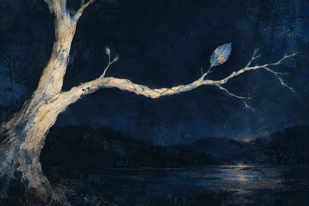 An ivory branching form with one subtly changing cobalt branch.