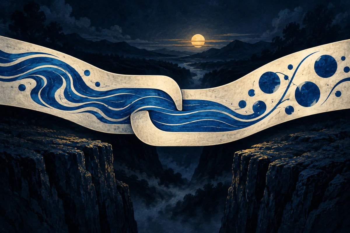 Distinct ivory and cobalt forms meet at a clean central connection, making exchange possible.