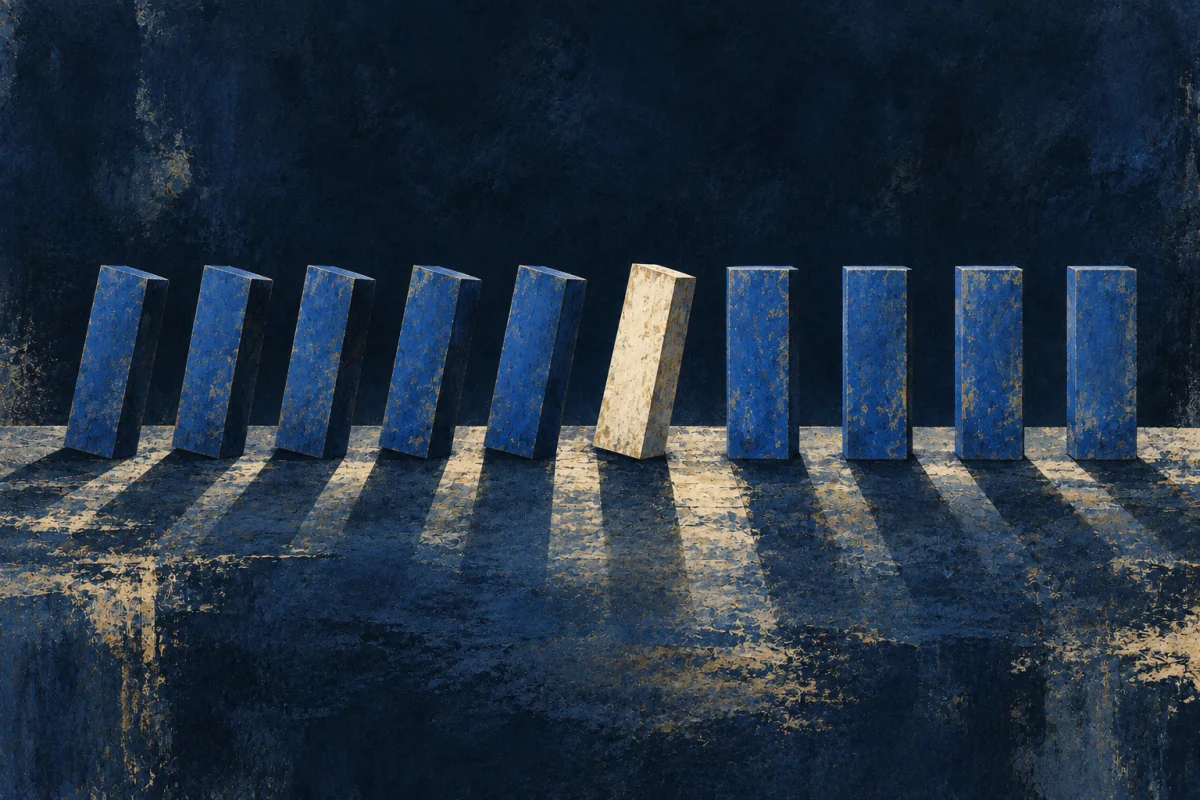 Midnight Symbols artwork for Practice Teacher, painted in deep navy, cobalt, warm ivory, and restrained amber.