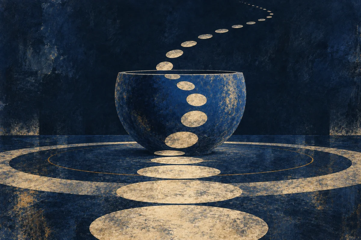 Midnight Symbols artwork for Drummer-Mind, painted in deep navy, cobalt, warm ivory, and restrained amber.