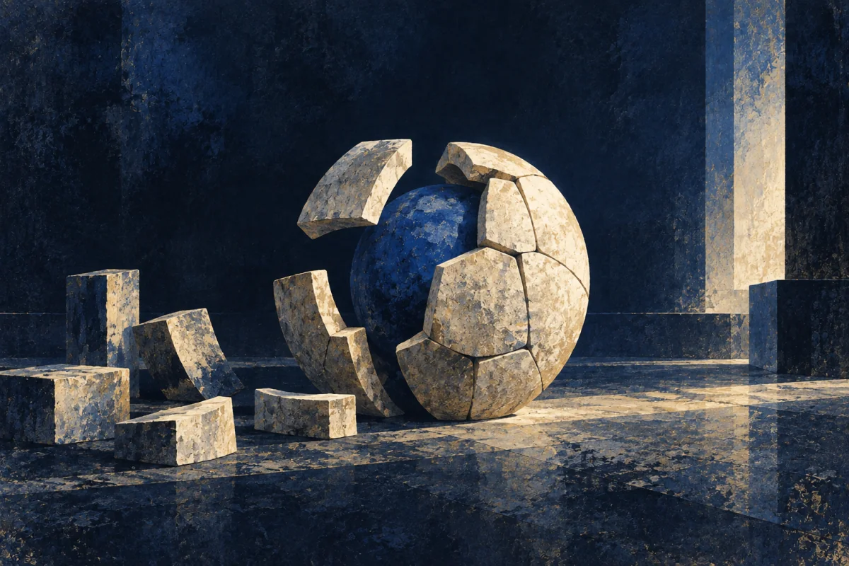 Midnight Symbols artwork for Defender-Maker, painted in deep navy, cobalt, warm ivory, and restrained amber.