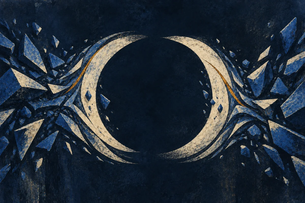 Midnight Symbols artwork for Crowd-Healer, painted in deep navy, cobalt, warm ivory, and restrained amber.