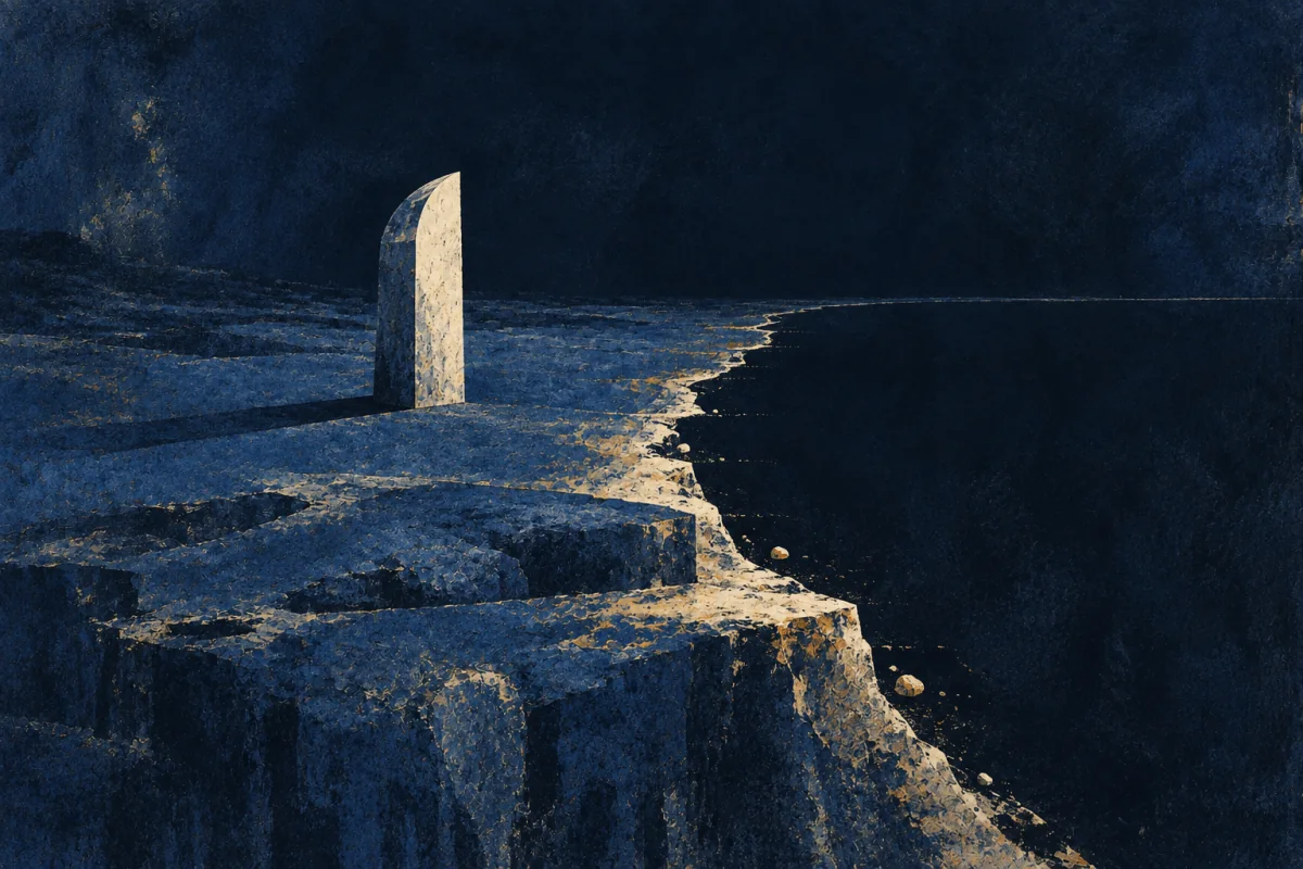 Midnight Symbols artwork for Edge-Reader, painted in deep navy, cobalt, warm ivory, and restrained amber.
