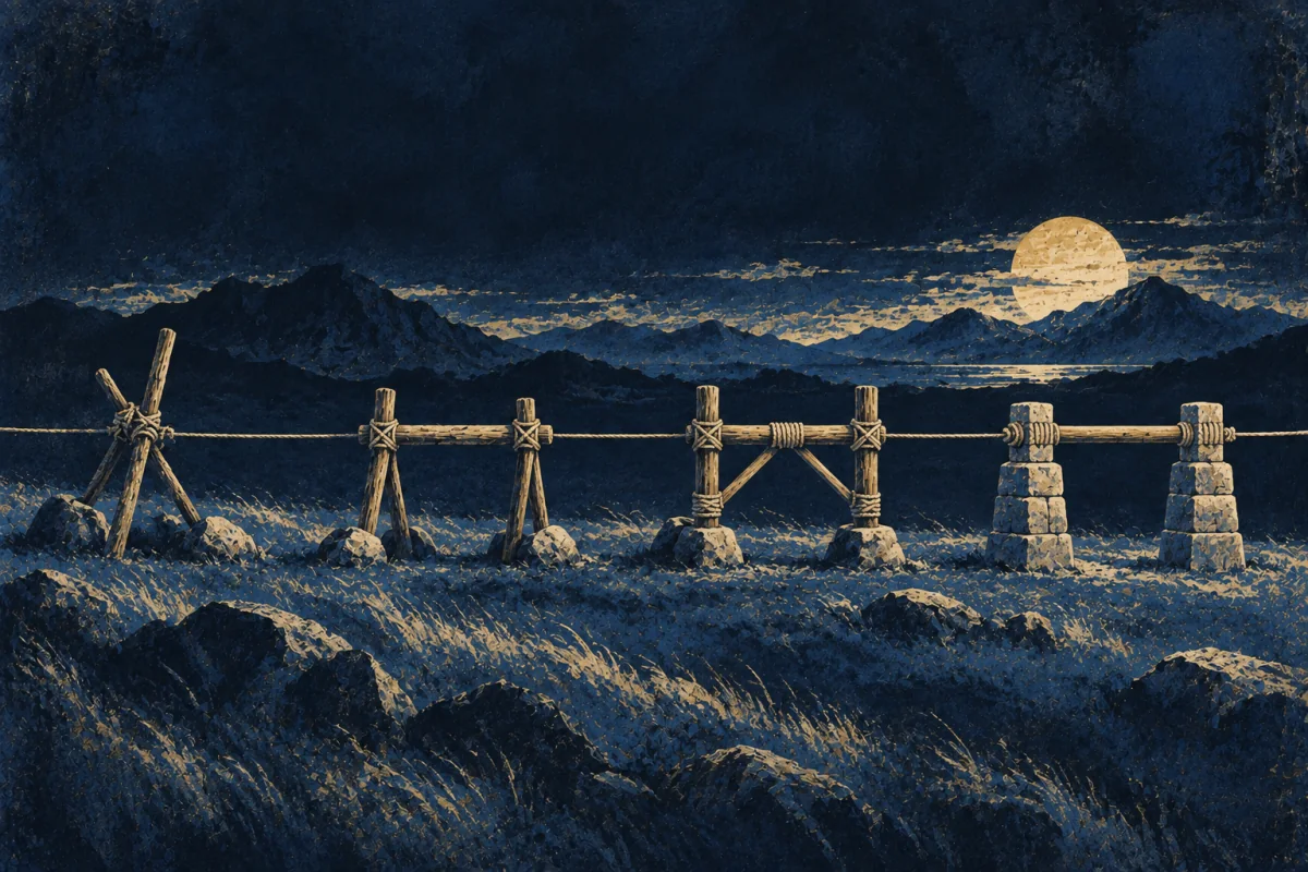 Midnight Symbols artwork for Crew-Steadier, painted in deep navy, cobalt, warm ivory, and restrained amber.