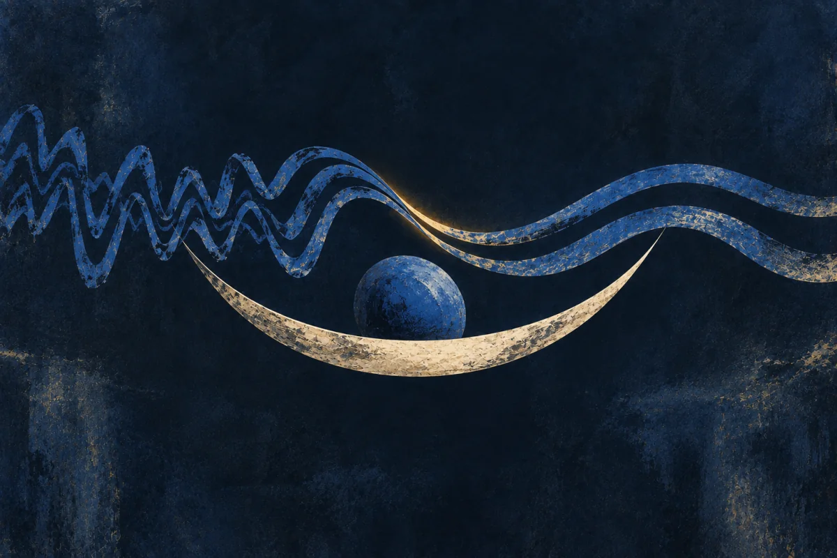 Midnight Symbols artwork for Cradle-Voice, painted in deep navy, cobalt, warm ivory, and restrained amber.