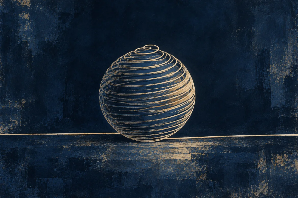 Midnight Symbols artwork for Line-Answering Hand, painted in deep navy, cobalt, warm ivory, and restrained amber.