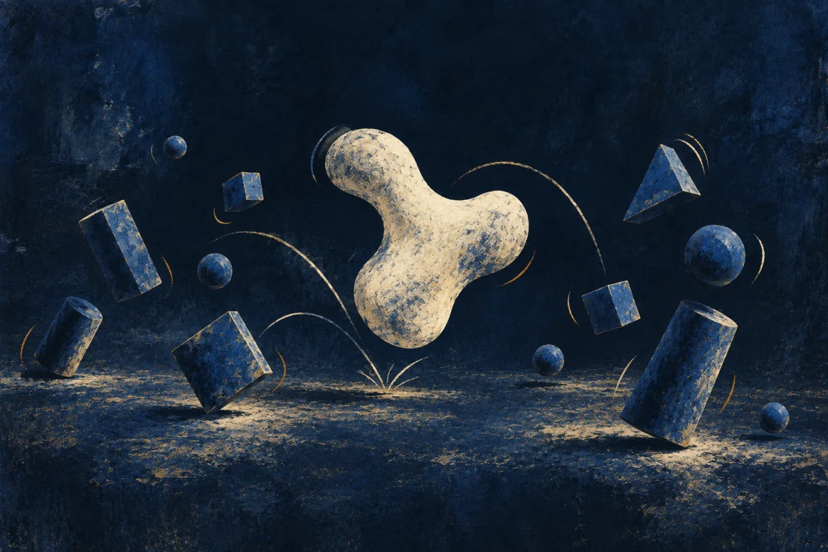 Midnight Symbols artwork for Crowd-Clown, painted in deep navy, cobalt, warm ivory, and restrained amber.