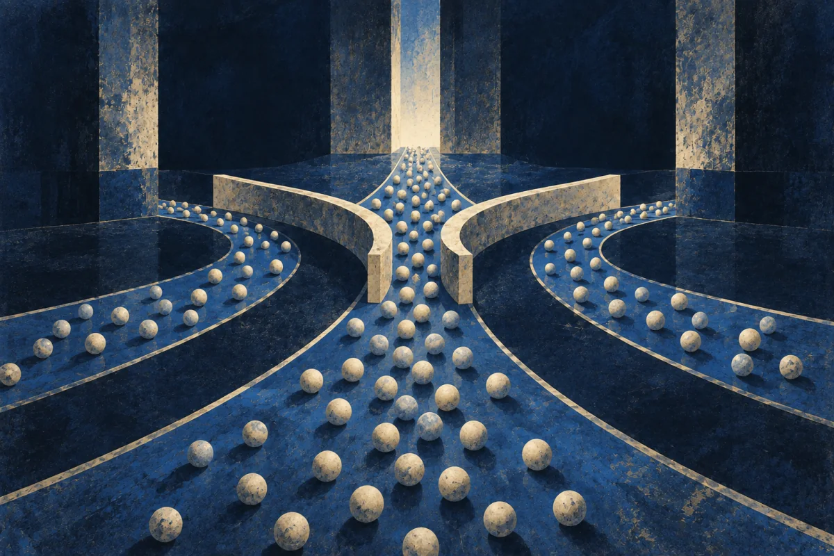 Midnight Symbols artwork for Crowd-Marshal, painted in deep navy, cobalt, warm ivory, and restrained amber.