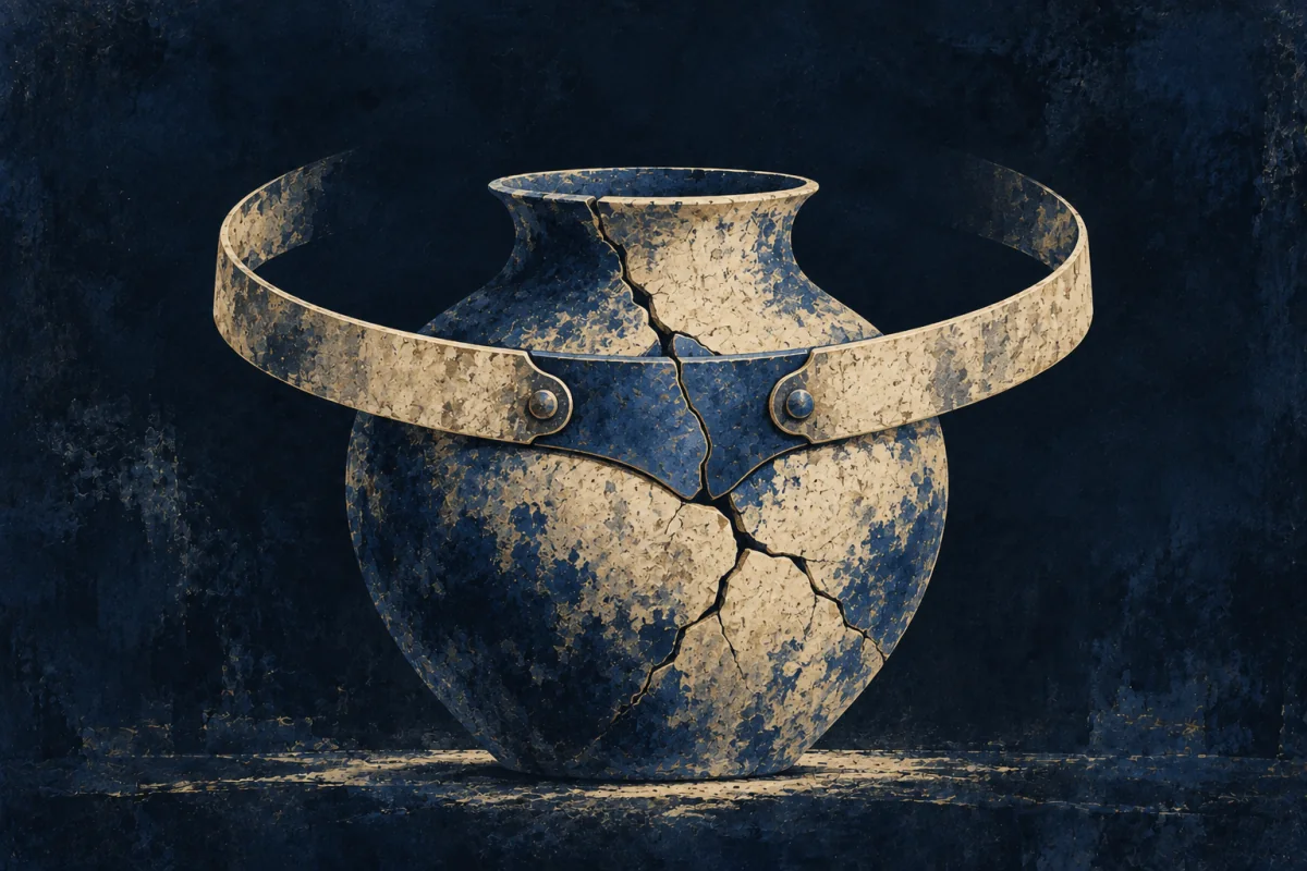 Midnight Symbols artwork for Forge-Healer, painted in deep navy, cobalt, warm ivory, and restrained amber.