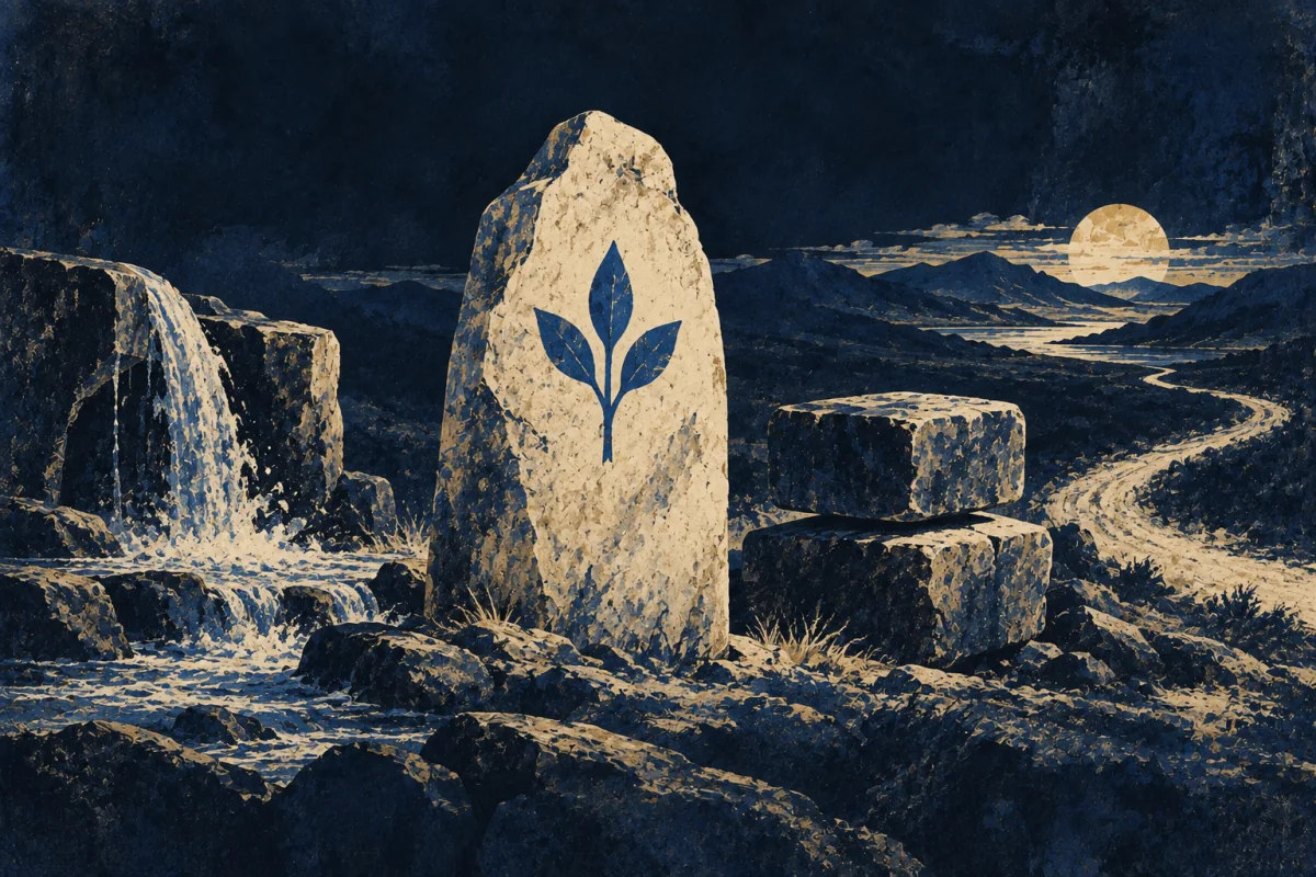 Midnight Symbols artwork for Field-Trial-Speaker, painted in deep navy, cobalt, warm ivory, and restrained amber.